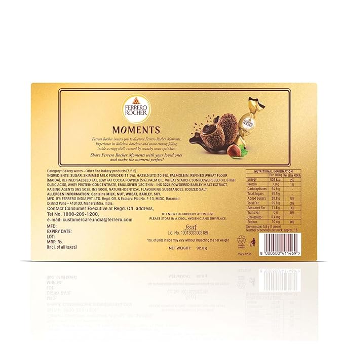 Ferreo rocher moments, hazelnut flavour 16 pcs